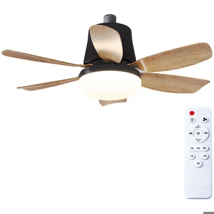 Ventilateur plafond LED E26/E27 1550lm télécommande – Salon Cuisine – Noir/Bois
