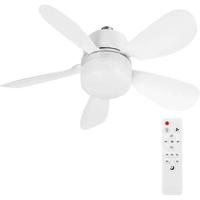 Ventilateur plafond LED E27 42cm blanc 5 pales silencieux 3 vitesses variateur salon bureau
