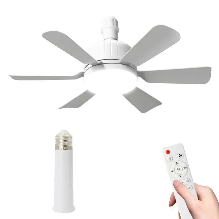Ventilateur Plafond LED E27 6 Pales 2400lm Télécommande 3 Vitesses 3 Couleurs Minuterie Silencieux pour Chambre à Coucher Salon