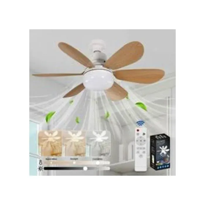Ventilateur plafond LED E27 – 6 pales silencieux télécommande dimmable – pour chambre salon – 52cm bois