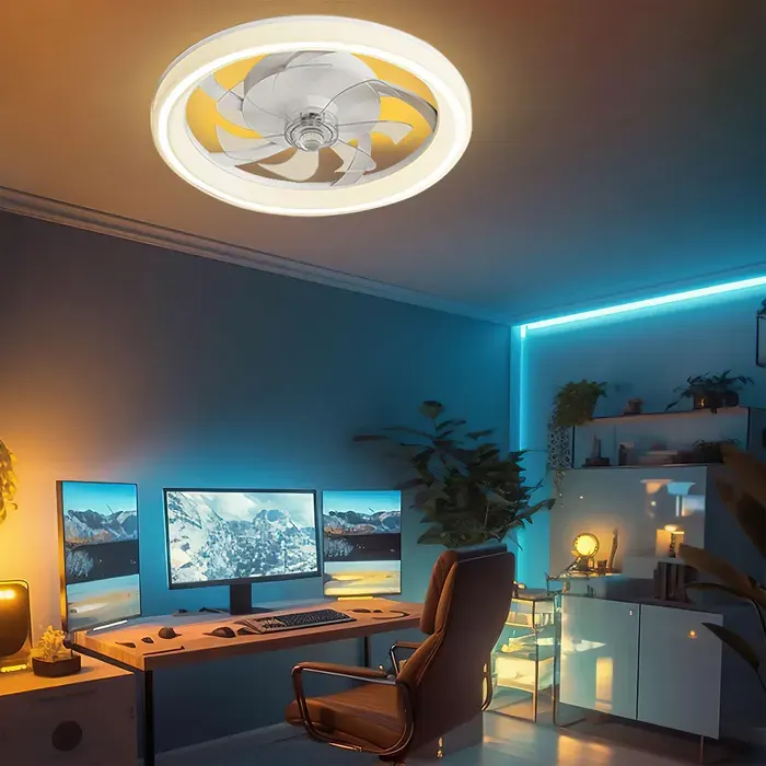 Ventilateur Plafond LED Moderne avec Télécommande – 6 Vitesses + Éclairage Dimmable Continu Mode Été/Hiver Minuterie – pour Salon