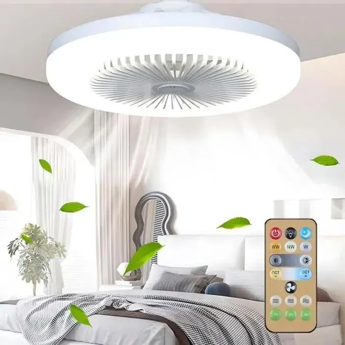 Ventilateur Plafond LED Silencieux 10 Sans Pale télécommande 3 vitesses/3 couleurs chambre/salon