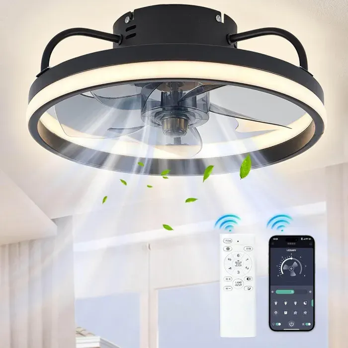 Ventilateur Plafond LED Silencieux Avec Télécommande - Plafonnier Ventilateur Connecté APP 55W 6 Vitesses - Lampe Ventilateur Salon
