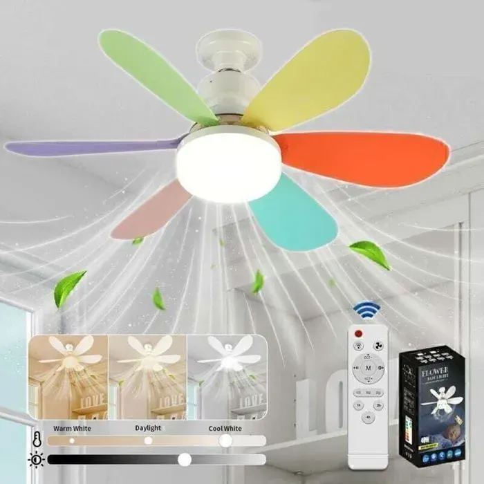 Ventilateur plafond LED– Silencieux télécommande dimmable – Pour chambre salon – 52cm