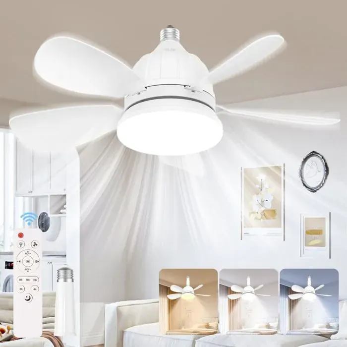 Ventilateur plafond LED – Télécommande dimmable silencieux – Pour salon chambre – 46cm Blanc