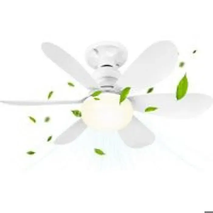 Ventilateur plafond LEDTélécommande 3 vitesses E27 – Cuisine Chambre – 52cm Blanc