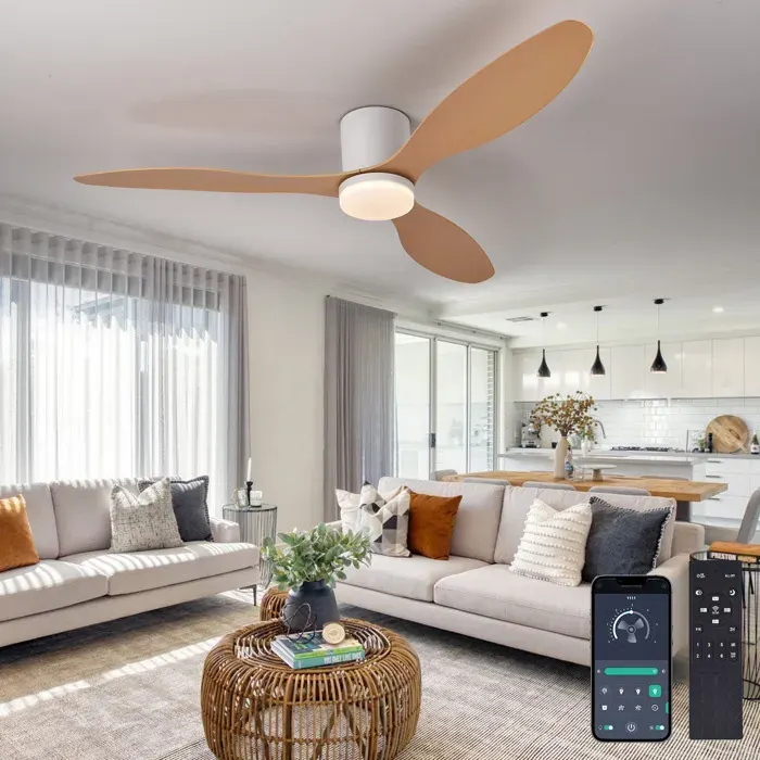 Ventilateur plafond lumière 36W 4320LM dimmable 3000K-6500K 6 vitesses réversible mémoire double télécommande 132cm