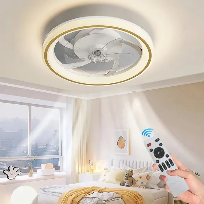 Ventilateur plafond moderne avec lumière LED et télécommande 6 vitesses ultra silencieux mode été/hiver idéal pour chambre