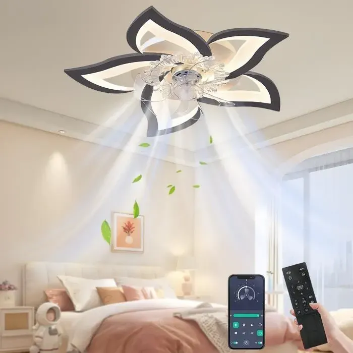 Ventilateur plafond réglage de la vitesse à 6 vitesses 50 W gradation 3 couleurs contrôle APP adapté aux chambres à coucher