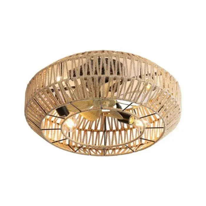 Ventilateur plafond rotin tressé 56cm design bohèmesoufflage réversible été/hiversix vitesses ajustables e VENTILATEUR DE PLAFOND
