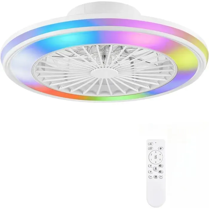 Ventilateur plafond sans pales 495 cm LED 32W + moteur DC 6 vitesses RGB app + télécommande minuterie — coloris Blanche