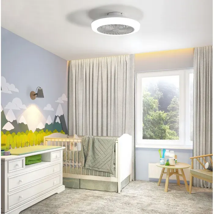 Ventilateur Plafond Sans Pales Blanc 18 Pouces Plafonnier Moderne FloraGrace Pour Chambre Avec Télécommande 45.70x45.70x14.50cm
