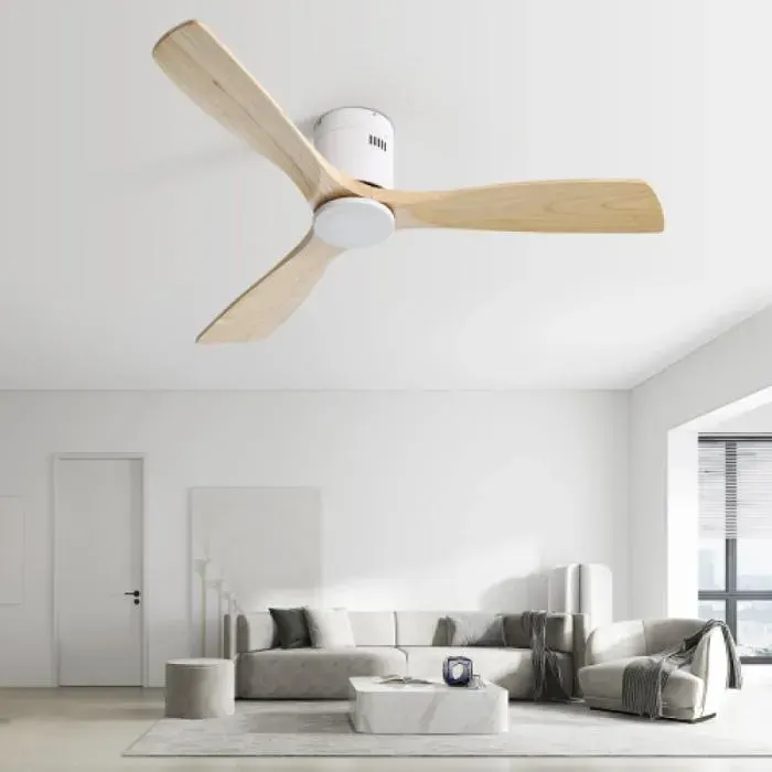 Ventilateur plafond silencieux 132 cm 3 pales en bois massif télécommande 6 vitesses timer