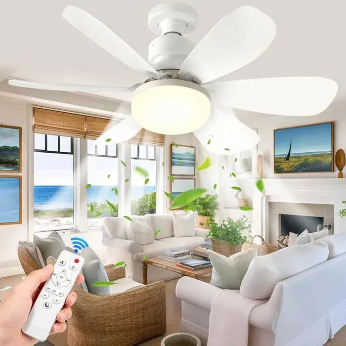 Ventilateur plafond silencieux 6 pales + lumière E27 télécommande 3 vitesses – idéal salon/chambre