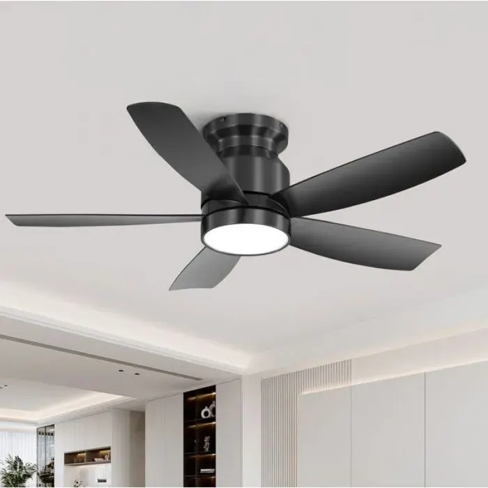 Ventilateur plafond silencieux à 5 pales 106 cm éclairage LED 18W discret commande sans fil fournie