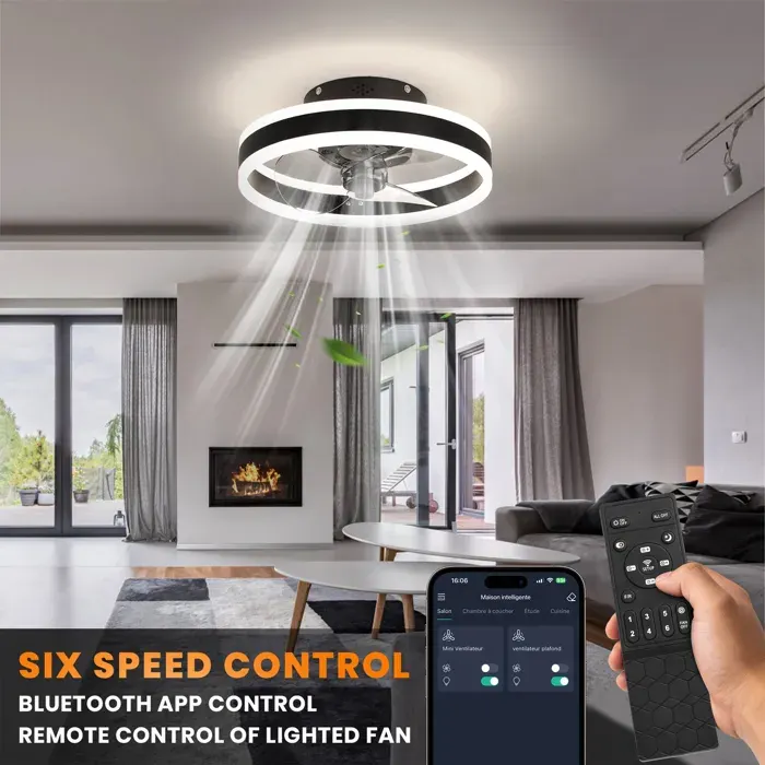 Ventilateur Plafond Silencieux avec Lumière Dimmable 6 Vitesses Fan 40cm ®WHD© +Télécommande+APP-Contrôle Plafonnier LED+Mode Hiver