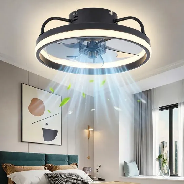 Ventilateur Plafond Silencieux avec Lumière Télécommande+APP Plafonnier décoratif pour salon 55W 6 vitesses lumière 3 couleurs