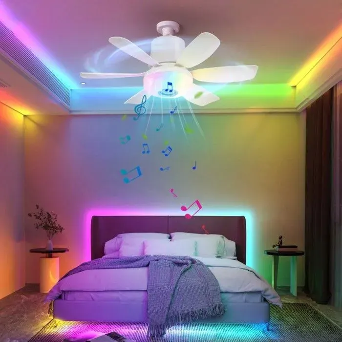 Ventilateur Plafond Silencieux avec RGB Lumière Dimmable 3 Vitesses Lecteur de musique Télécommande+APP-Contrôle Plafonnier LED