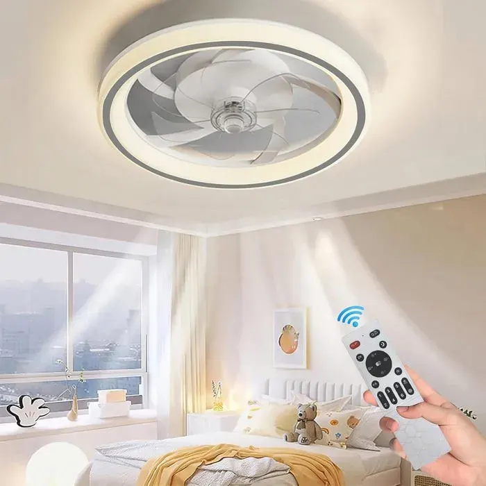 Ventilateur plafond silencieux chambre gris 88W avec lumière LED 6 vitesses télécommande été/hiver idéal salon et chambre
