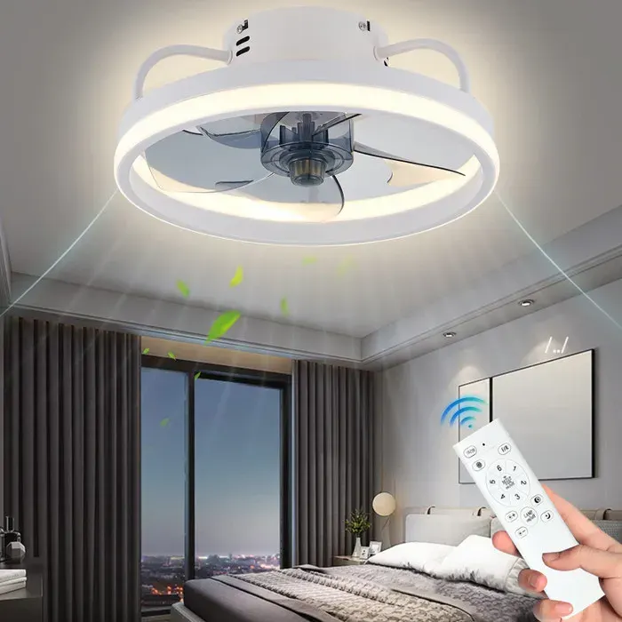 Ventilateur plafond silencieux chambre LED 33cm blanc – Plafonnier ventilateur connecté avec télécommande 6 vitesses 3 couleurs