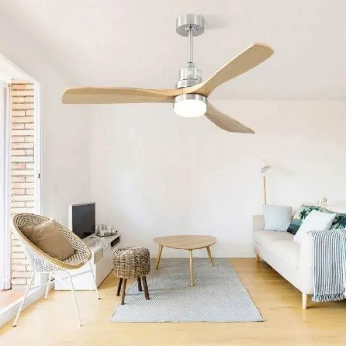 Ventilateur plafond silencieux design 52 pales imitation bois 6 vitesses réglables lumière LED modulable moteur DC inversable +