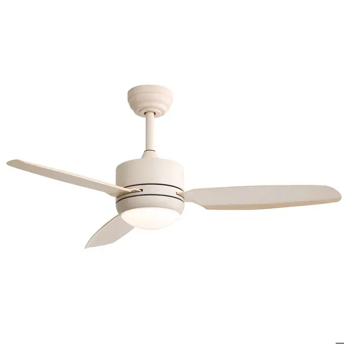 Ventilateur Plafond Silencieux LED 18W Tricolore 3 Lames en ABS 6 Vitesses Télécommande-Mode Hiver-Été-Moteur CC 116cm Beige