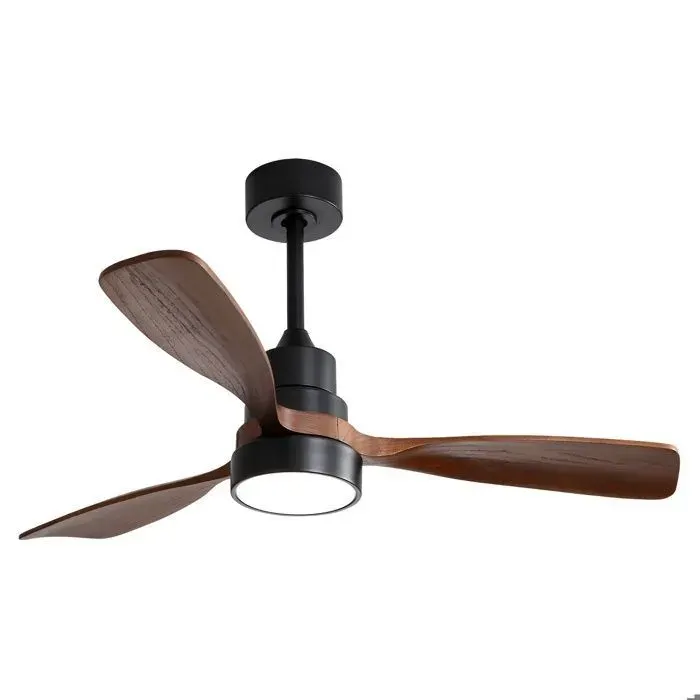 Ventilateur Plafond Silencieux LED Tricolore 18W 3 Pales 6 Vitesses Télécommande-Mode Hiver-Été-Moteur CC 122CM Lames en Noyer