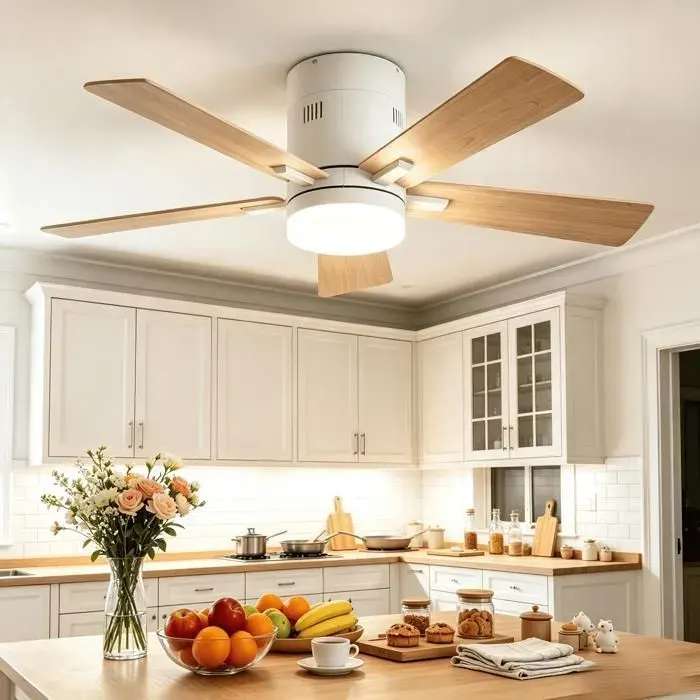 Ventilateur plafond silencieux plafonnier ventilateur avec lumière modulable et télécommande 5 pales 1066 cm bois naturel