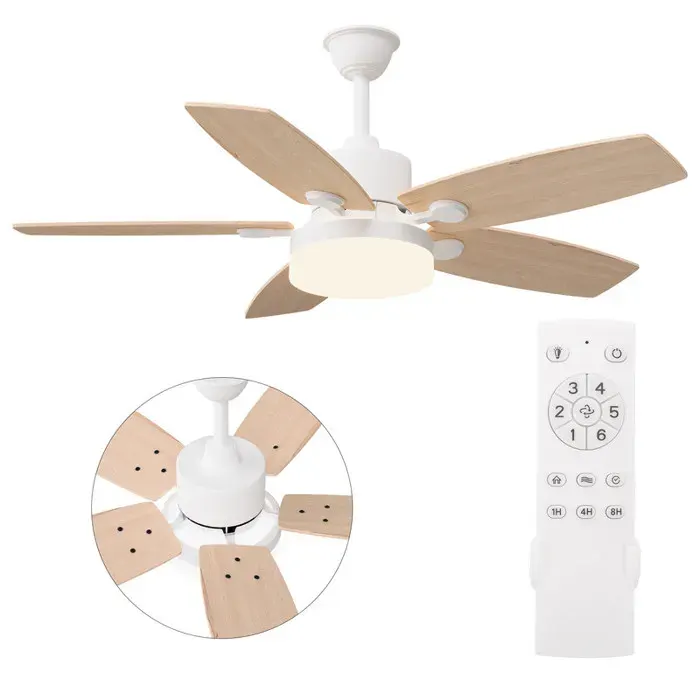 Ventilateur Plafond TélécommandeSilencieux Ø106 cm 5 pales bois massif Ventilateur Dimmable Plafonnier 6 Vitessesbois naturel