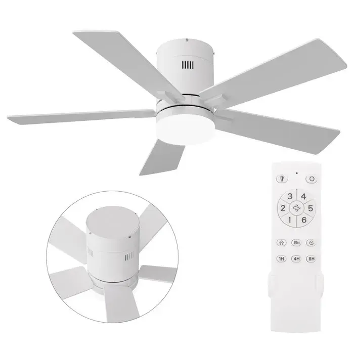 Ventilateur Plafond TélécommandeSilencieux Ø106 cm 5 pales Ventilateur Dimmable Plafonnier 6 Vitessesblanc