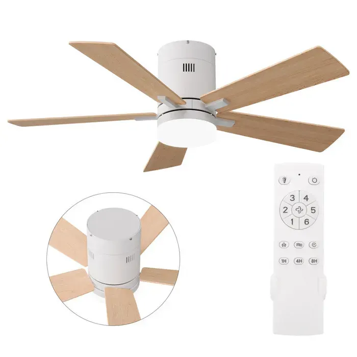 Ventilateur Plafond TélécommandeSilencieux Ø106 cm 5 pales Ventilateur Dimmable Plafonnier 6 Vitessescouleur bois naturel