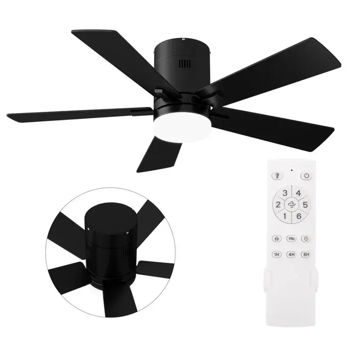Ventilateur Plafond TélécommandeSilencieux Ø106 cm 5 pales Ventilateur Dimmable Plafonnier 6 Vitessesnoir
