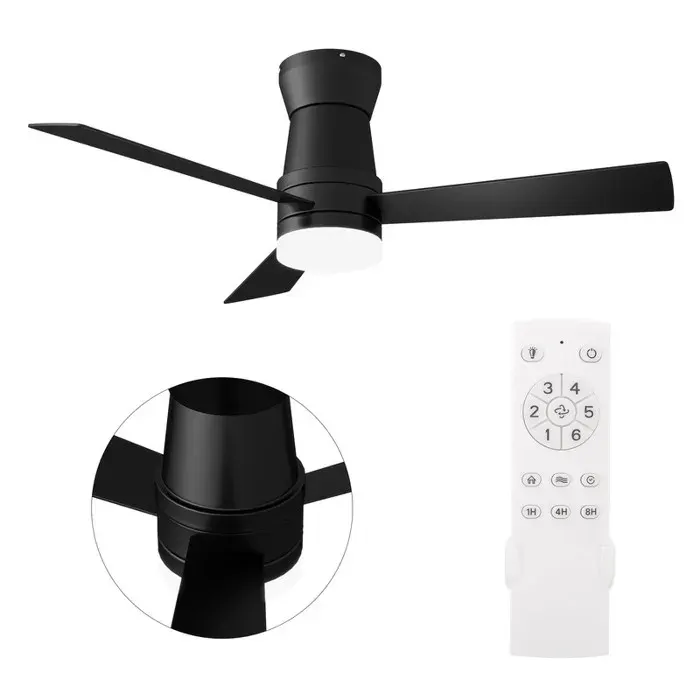 Ventilateur Plafond TélécommandeSilencieux Ø132 cm 3 pales Ventilateur Dimmable Plafonnier 6 Vitessesnoir