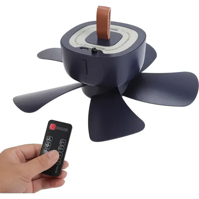 Ventilateur Plafond USB Portable avec Télécommande Silencieux et Rechargeable pour Camping Terrasse Extérieur