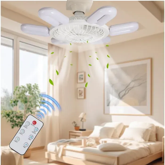 Ventilateur plafond Ventilateur Luminaire Moderne 60W Silencieux 6 Pales 3 Températures 2400lm E27 Montage Facile Maison Bureau
