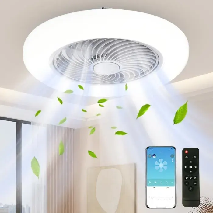 Ventilateur plafondavec lumièrestélécommande3 vitesselampe de décoration de chambre à coucherpales invisiblesrétractable52cm