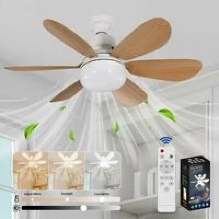 Ventilateur plafondSilencieux télécommande douille E27 3 vitesses – Pour chambre salon – 52cm bois