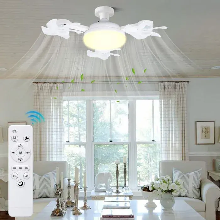 Ventilateur plafonnier 2-en-1 ampoule LED E27 40W télécommande 3 vitesses 3 températures de couleur angle réglable