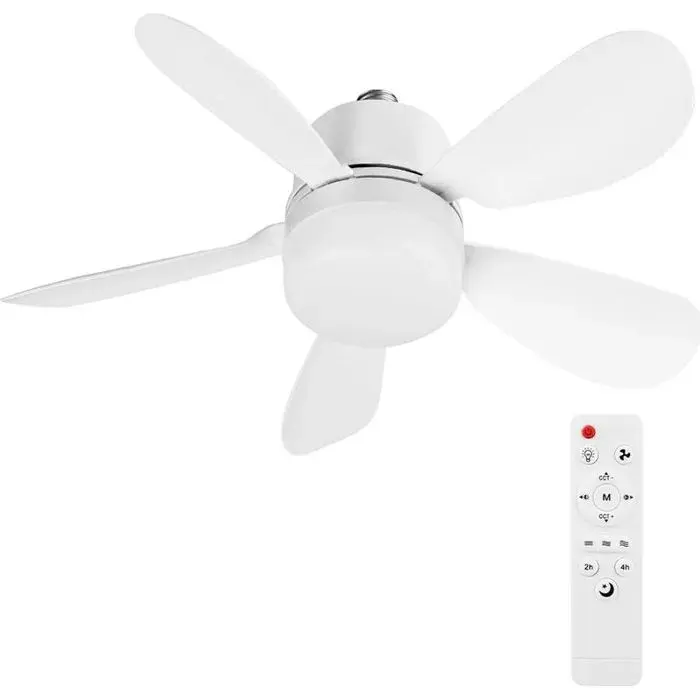Ventilateur plafonnier 2 en 1 avec LED télécommande pales amovibles – idéal salon/chambre — coloris Blanche