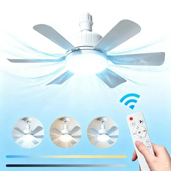 Ventilateur plafonnier avec éclairage - PRUMYA - T1 - Culot E27 40W LED 2400 lm - Moteur DC sans balais - 3 vitesses 3 températures