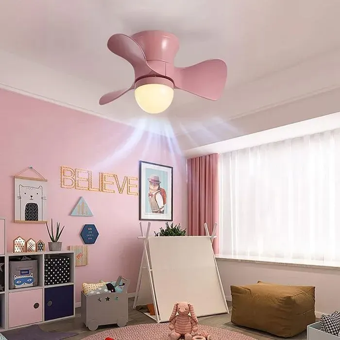 Ventilateur Plafonnier avec Lumière LED Dimmable Télécommande et Minuterie-Rose