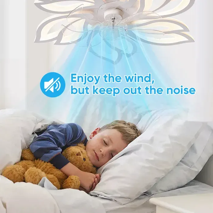 Ventilateur Plafonnier Design Fleur 65cm Bluetooth APP 6 Vitesses Gradation Continue 3 Couleurs Moteur Réversible Minuterie 2H
