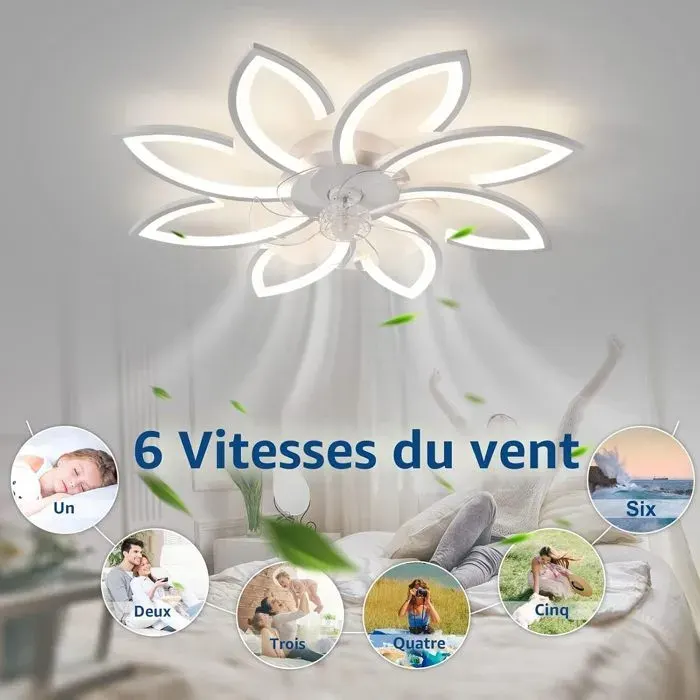 Ventilateur Plafonnier Design Hirondelle Blanc 90cm APP Télécommande 6 Vitesses 3 Couleurs Lumière Minuterie 2h Pour Salon Chambre