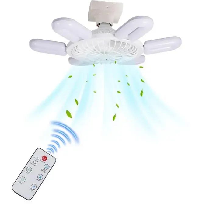Ventilateur Plafonnier Design Retro Pales Ventilateur plafond silencieux Rétractables Moteur Sans Balais 60W Dimmable E27