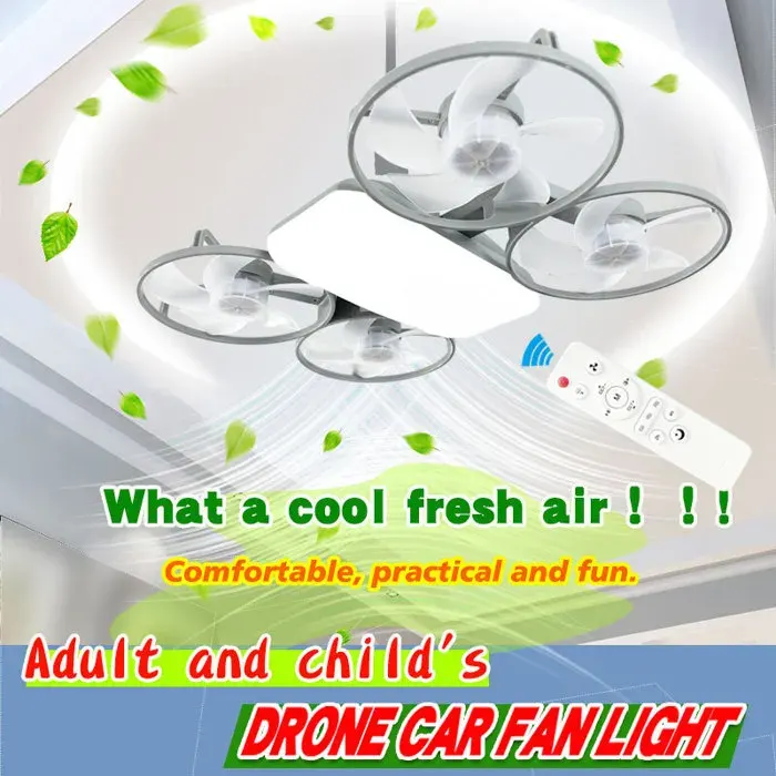 Ventilateur Plafonnier Drone Gris 50W 3 Températures 112 LED Télécommande Minuterie 2/4H 3 Vitesses Pour Chambre Salon