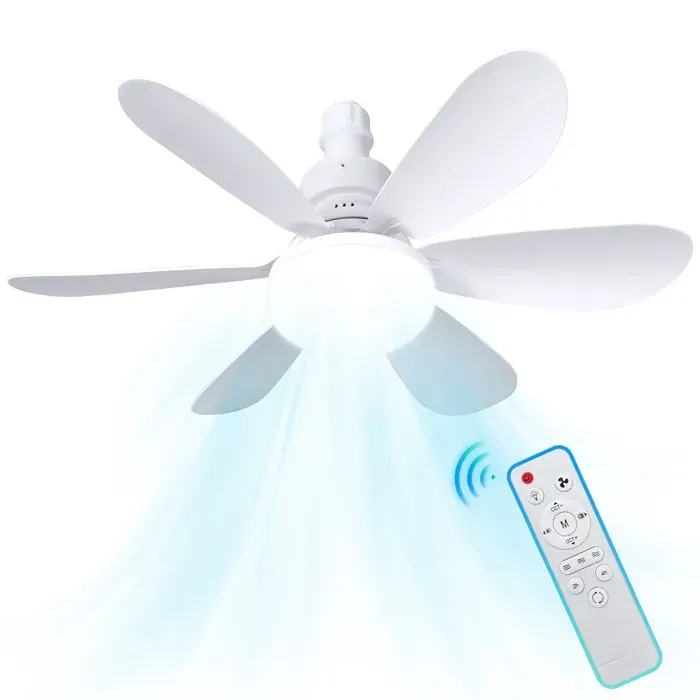 Ventilateur Plafonnier E27 6 Pales 40W 3 Vitesses 3 Températures 2400lm Minuterie 1/2/4H Moteur DC Pour Chambre Salon — coloris Blanc