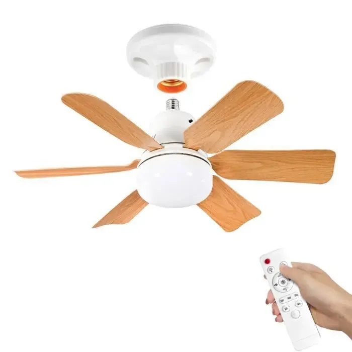 Ventilateur-plafonnier E27 effet bois – Pales amovibles – 3 vitesses – Fonctionnement silencieux – 40 W – Montage sur douille