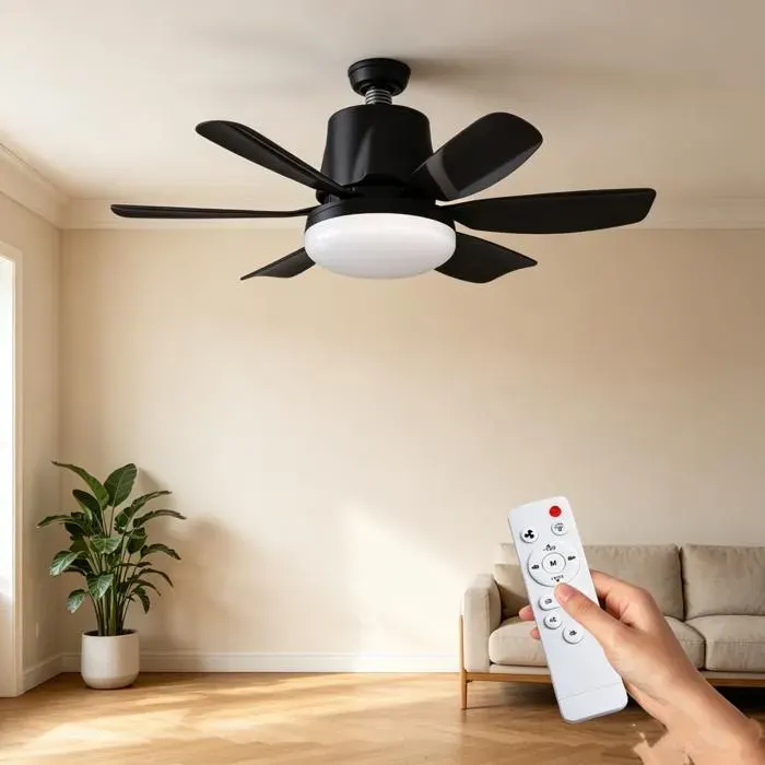 Ventilateur Plafonnier E27 Sans Fil 30W DC 6 Pales 3 Vitesses 3 Températures 2400lm Minuterie 1/2/4h Pour Chambre Salon