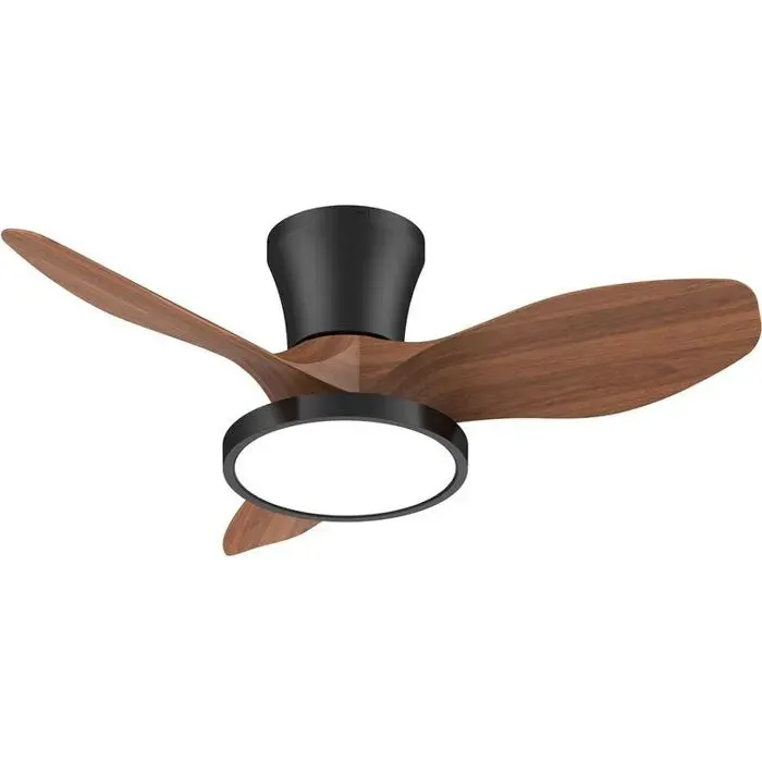 Ventilateur Plafonnier Grande Puissance avec Lumière LED pour Chambre et Cuisine-Noyer