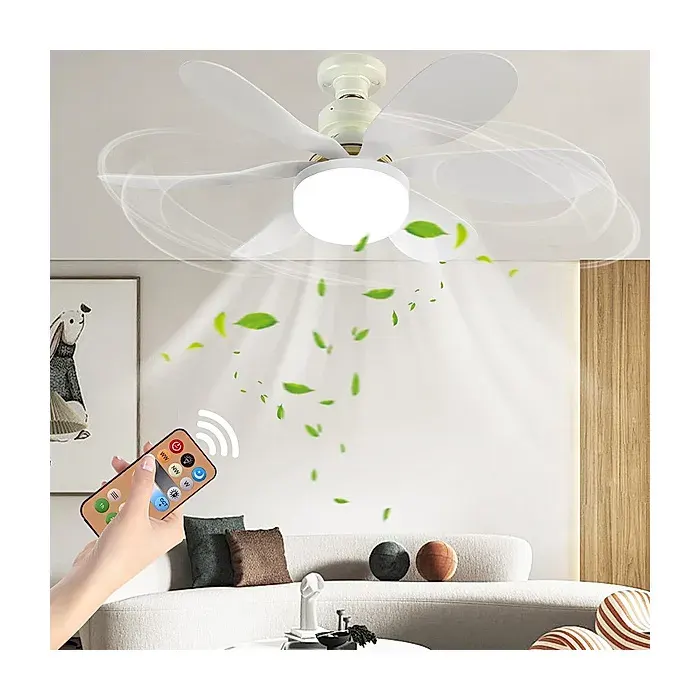 Ventilateur plafonnier LED 40 W avec télécommande 6 pales moteur DC silencieux 3 vitesses et 3 couleurs